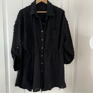 Adisputent Black Button Up Roll Tab Sleeve Cover Up Size XL